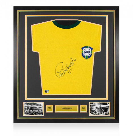 Carlos Alberto Official 1970 FIFA World Cup™ Front Signed and Framed Brazil Home Shirt