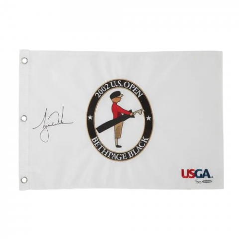 Tiger Woods Signed 2002 U.S. Open Pin Flag