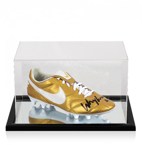Wayne Rooney Signed Gold Nike Tiempo Boot In Acrylic Case