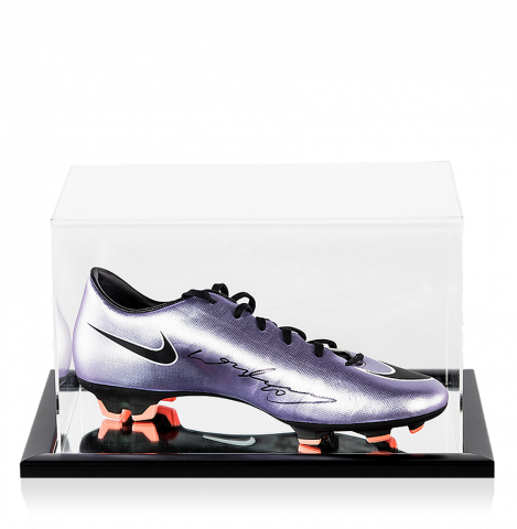 Wayne Rooney Signed Metallic Purple Nike Mercurial Boot In Acrylic Case