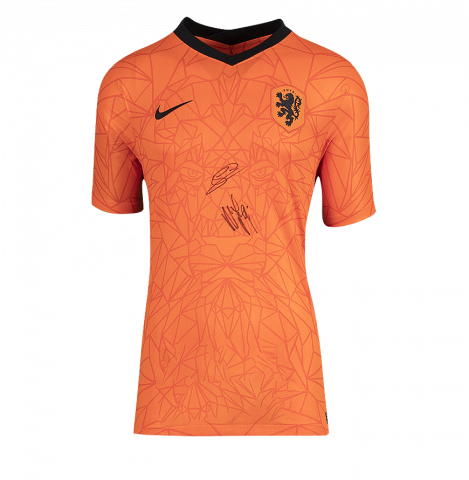 Georginio Wijnaldum & Memphis Depay Front Signed Netherlands 2020-21 Home Shirt