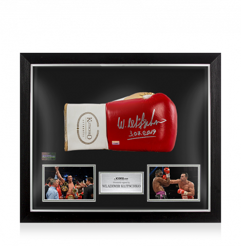 Wladimir Klitschko Signed Red and Gold Boxing Glove In Bubble Frame: Option 1