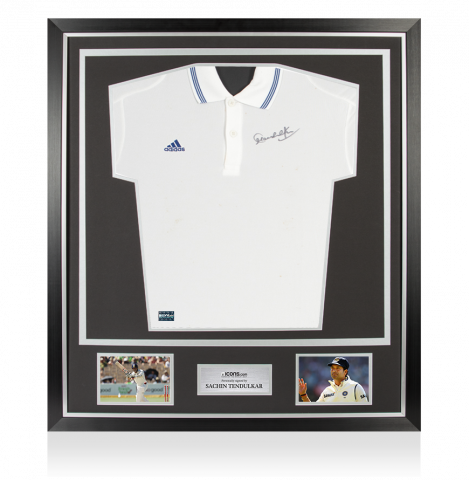 WAREHOUSE SECONDS Sachin Tendulkar Front Signed Adidas Cricket Shirt In Classic Frame – 1