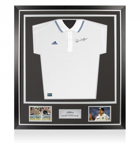 WAREHOUSE SECONDS Sachin Tendulkar Front Signed Adidas Cricket Shirt In Classic Frame – 3