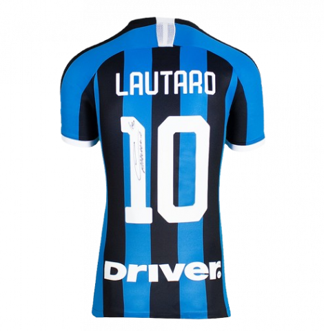 WAREHOUSE SECONDS Lautaro Martinez Back Signed Internazionale 2019-20 Home Shirt with Fan Style Numbers - Grade A