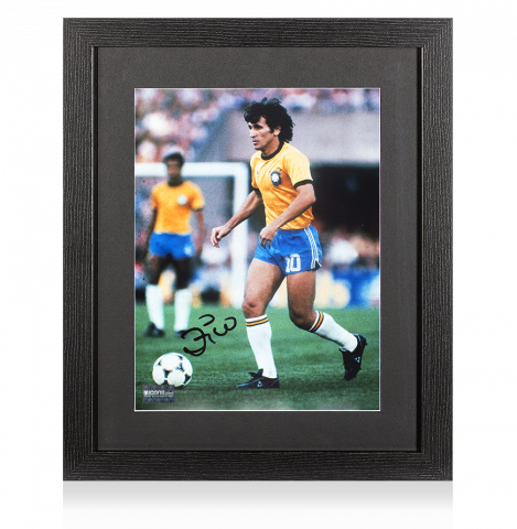 Zico Signed Brazil Photo In Black Wooden Frame: 1982 FIFA World Cup
