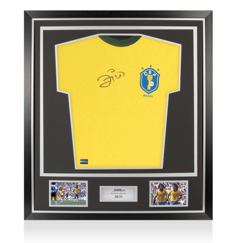 Zico Front Signed Brazil 1982 Home Shirt In Classic Frame