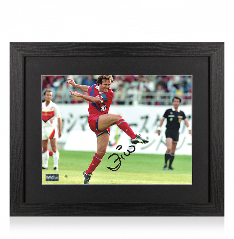 PRE-FRAMED Zico Signed Kashima Antlers Photo In Black Wooden Frame: J League Goal